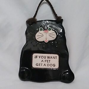 Vintage 1994 Smokie Mountain Pottery Black Cat Wall Hanging Plaque